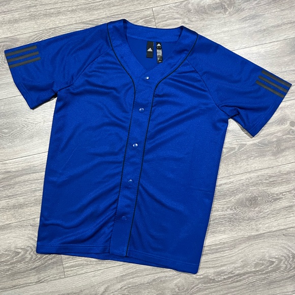 5/$7 💰 Adidas Athletic Baseball Jersey Mesh Button Shirt Royal Blue - Picture 2 of 16
